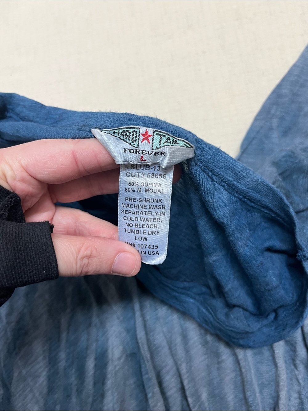 Hard Tail Forever L blue tie-dye 3/4 sleeve slouchy tee - Picture 6 of 12